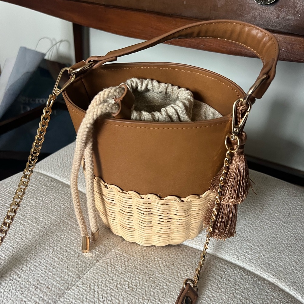 Aldo Brown and Tan Woven Bucket Bag